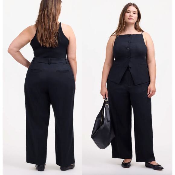 Madewell | NWT Plus Slouchy Straight Pants in Drapey Twill True Black | Sz 14W - Picture 1 of 10